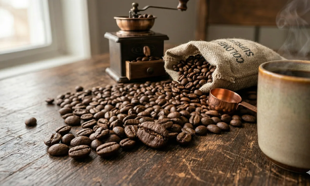 Кофейные зерна на деревянном столе