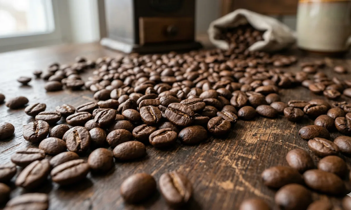 Крупный план кофейных зерен на столе